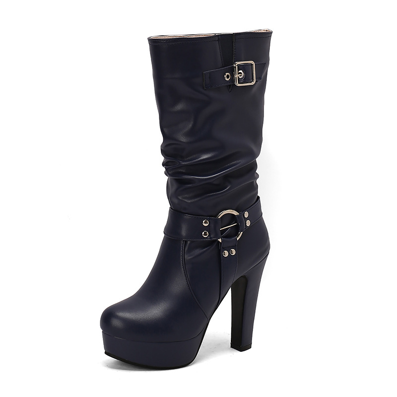 Retro nove rimske čizme, velike veličine, čizme s kopčom za remen, čizme s visokom petom, 4 vodene ploče, debele bijele ženske