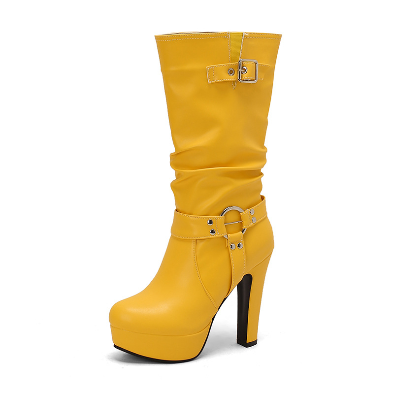 Retro nove rimske čizme, velike veličine, čizme s kopčom za remen, čizme s visokom petom, 4 vodene ploče, debele bijele ženske