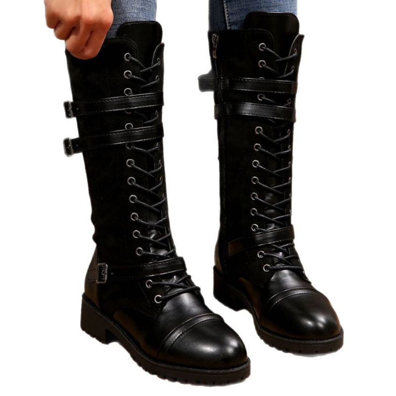 Високи ботуши Wish Amazon 2025 есен и зима нови европейски и американски ботуши с кръгъл връх от пура, снаждане на деним, рицарски ботуши, готови за трансграничен пазар