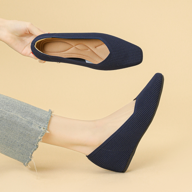 980 kvadratnih pletenih unutarnjih cipela s V-izrezom, ravne jednobojne ležerne, svestrane, francuske djevojačke cipele većih veličina