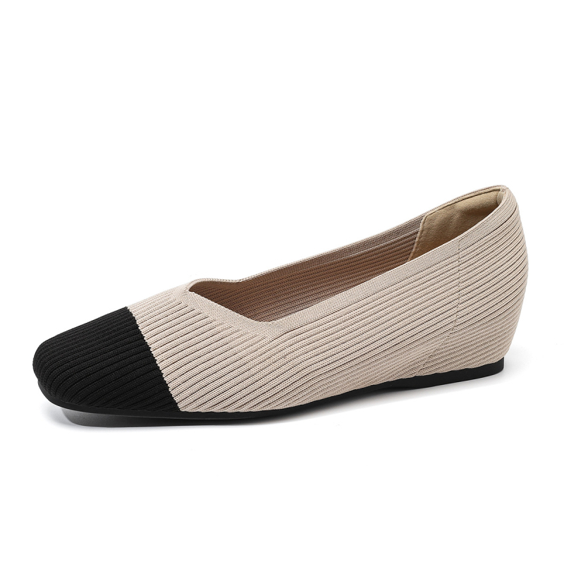 980 kvadratnih pletenih unutarnjih cipela s V-izrezom, ravne jednobojne ležerne, svestrane, francuske djevojačke cipele većih veličina