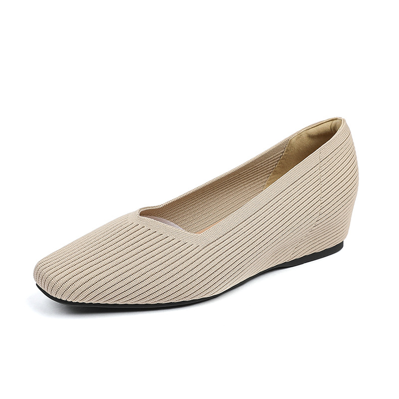 980 kvadratnih pletenih unutarnjih cipela s V-izrezom, ravne jednobojne ležerne, svestrane, francuske djevojačke cipele većih veličina