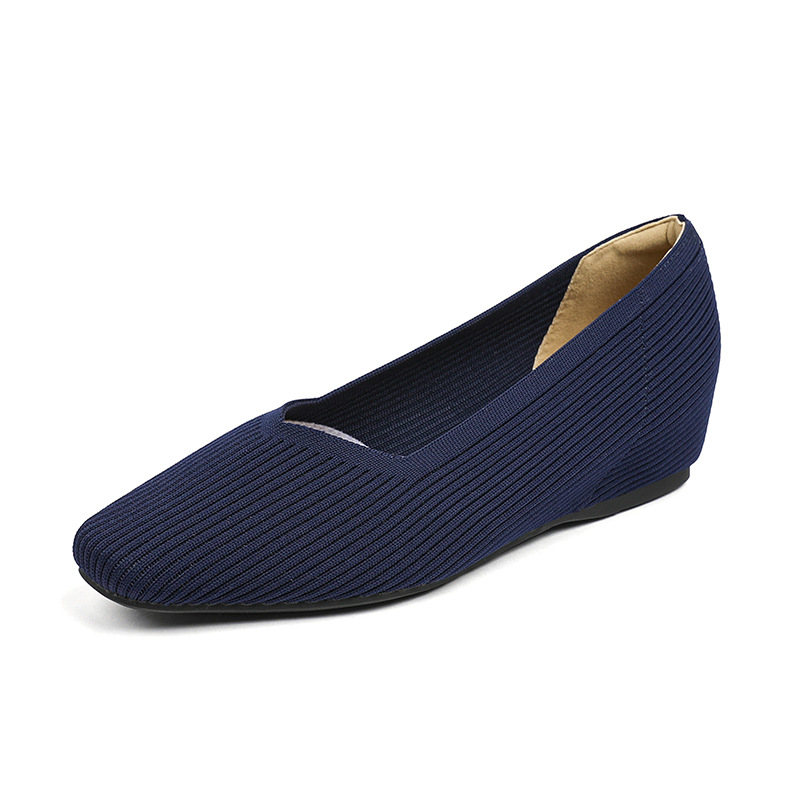 980 kvadratnih pletenih unutarnjih cipela s V-izrezom, ravne jednobojne ležerne, svestrane, francuske djevojačke cipele većih veličina
