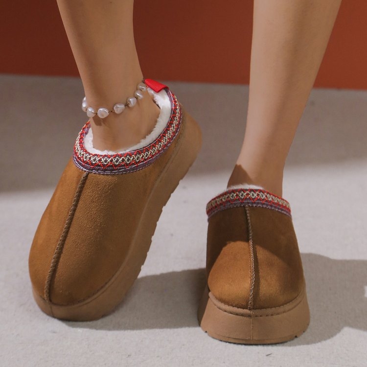 În stoc Cizme de zăpadă pentru femei, iarna, la modă nouă, dintr-o singură bucată, Baotou, papuci cu platformă, pantofi caldi din bumbac, talpă groasă pentru femei