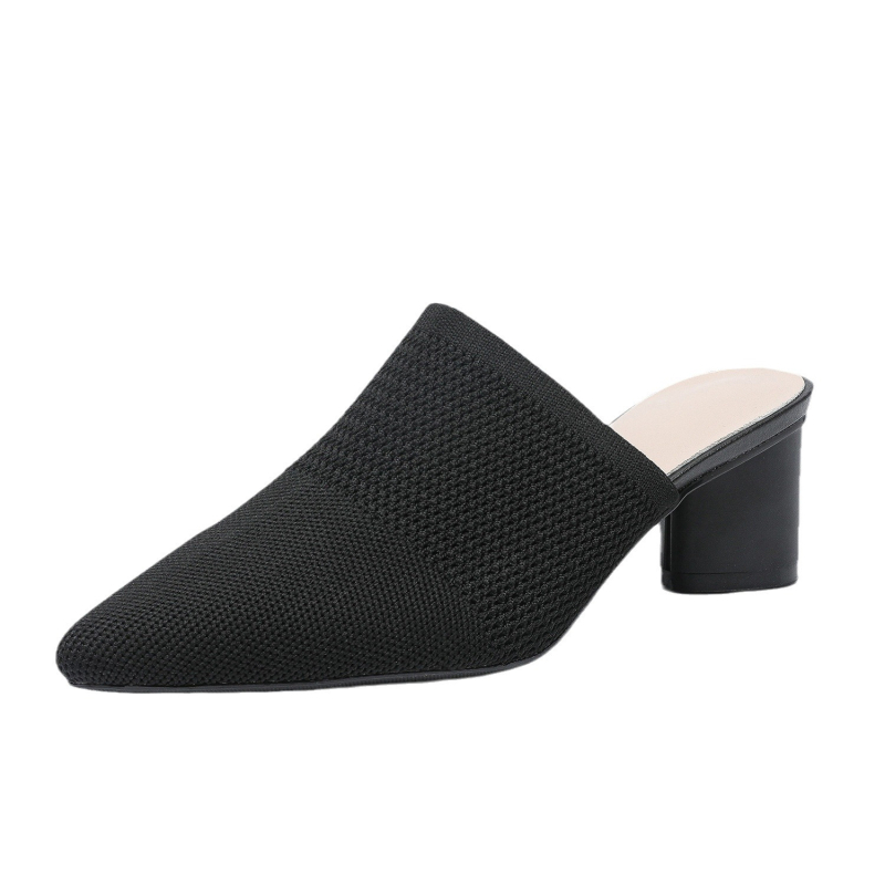 669 vanjske trgovine prekogranične zatvorene sandale sa stražnjim praznim prstima 5 cm, šiljasti vrh, duboka usta od tkanine, polupapuče, ležerne visoke pete, ženske debele pete