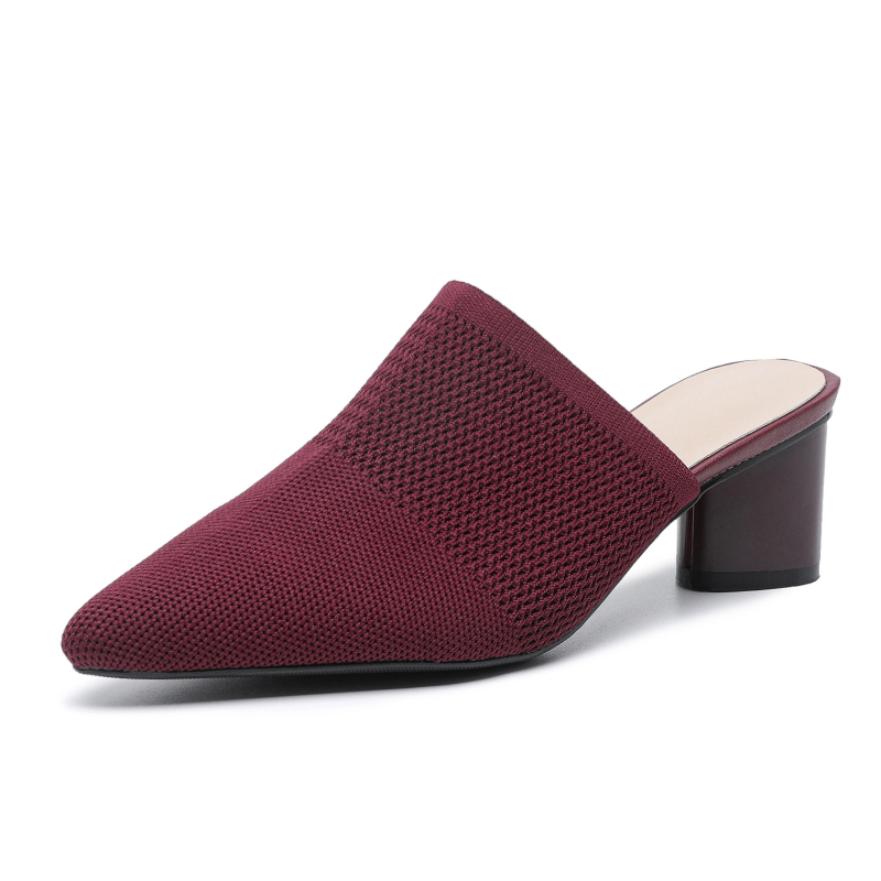 669 vanjske trgovine prekogranične zatvorene sandale sa stražnjim praznim prstima 5 cm, šiljasti vrh, duboka usta od tkanine, polupapuče, ležerne visoke pete, ženske debele pete