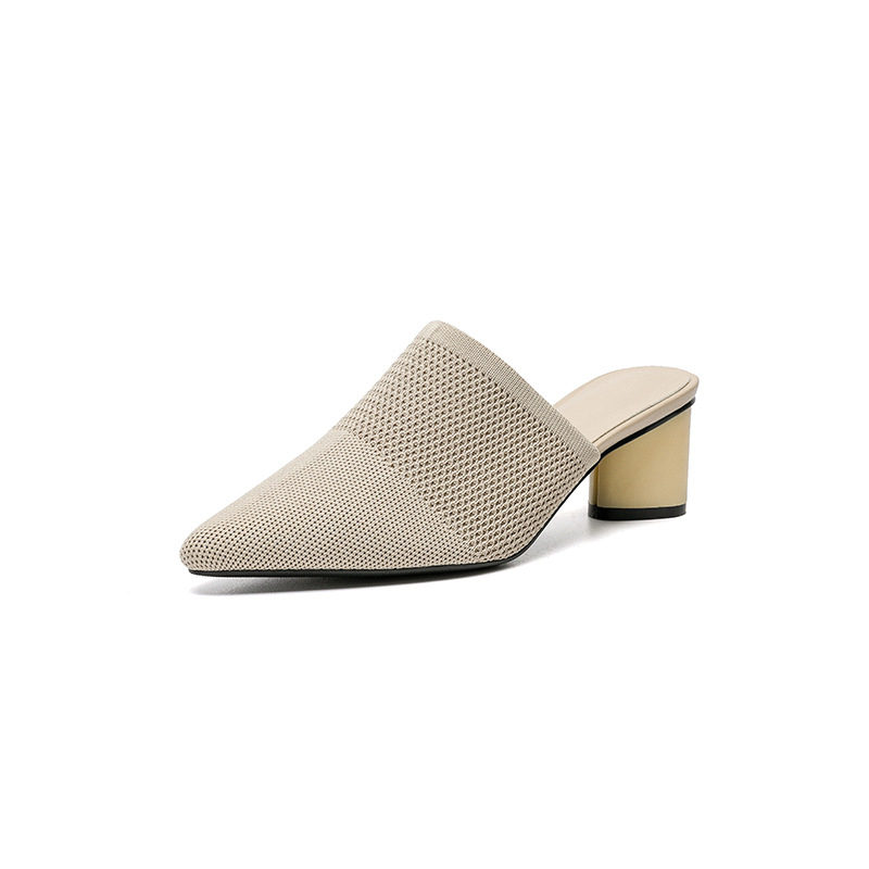 669 vanjske trgovine prekogranične zatvorene sandale sa stražnjim praznim prstima 5 cm, šiljasti vrh, duboka usta od tkanine, polupapuče, ležerne visoke pete, ženske debele pete