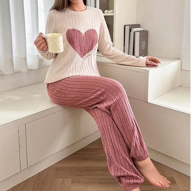 Svestrane pletene hlače širokih nogavica za žene Proljeće i jesen 2024. Novi dvodijelni set visokog struka, drapiranih rebrastih hlača za ležernu kućnu odjeću