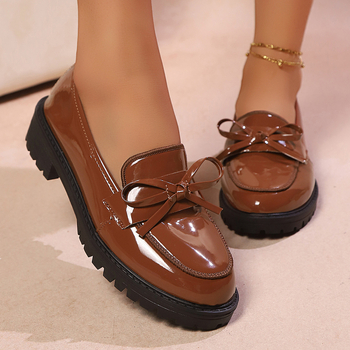 Plus Size prekogranične britanske mokasine, ženske sjajne niske pete s mašnom, ležerne cipele Temu Dropshipping Manufacturer