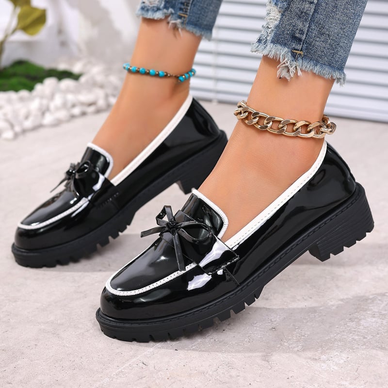 Plus Size Cross-Brit Loafers Női Fényes, Alacsony Sarkú, Masni Nyomtatású Alkalmi Cipők Temu Dropshipping Gyártó