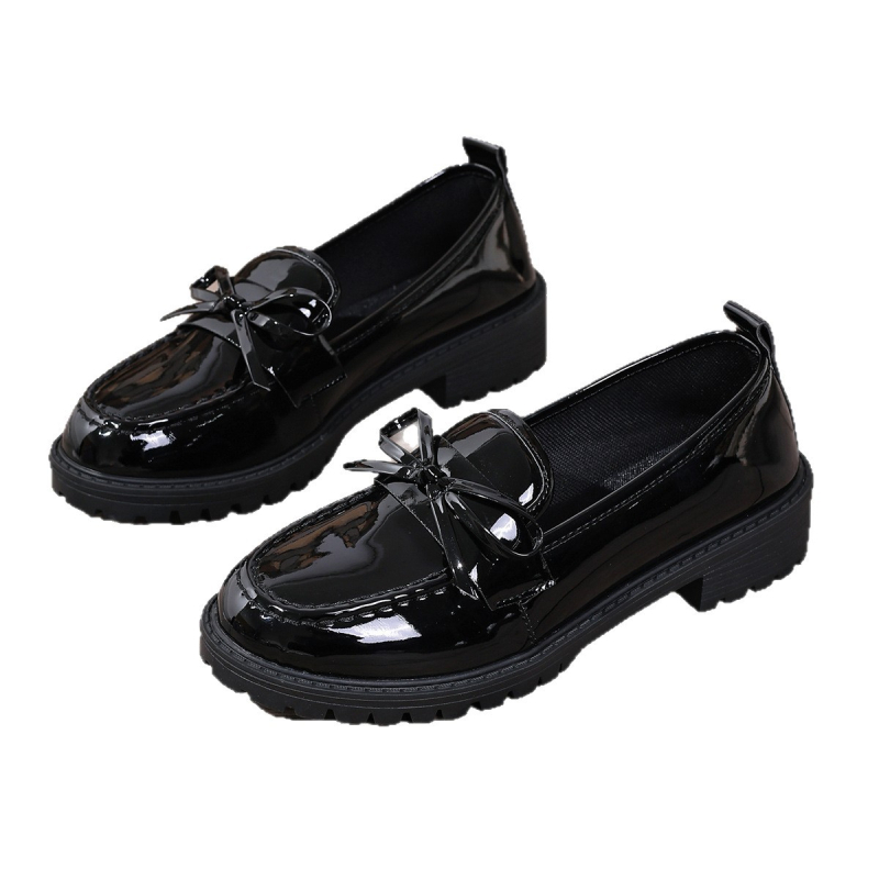 Plus Size prekogranične britanske mokasine, ženske sjajne niske pete s mašnom, ležerne cipele Temu Dropshipping Manufacturer