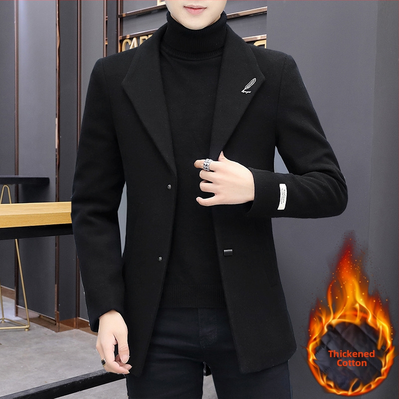 Rudens ir žiemos vilnonis paltas Vyriškas vidutinio ir trumpo dydžio vėjo striukė Vilnonis paltas Vyriškas sustorintas vilnonis kostiumas Naujas