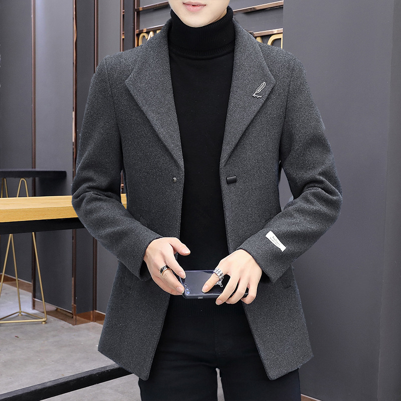 Rudens ir žiemos vilnonis paltas Vyriškas vidutinio ir trumpo dydžio vėjo striukė Vilnonis paltas Vyriškas sustorintas vilnonis kostiumas Naujas