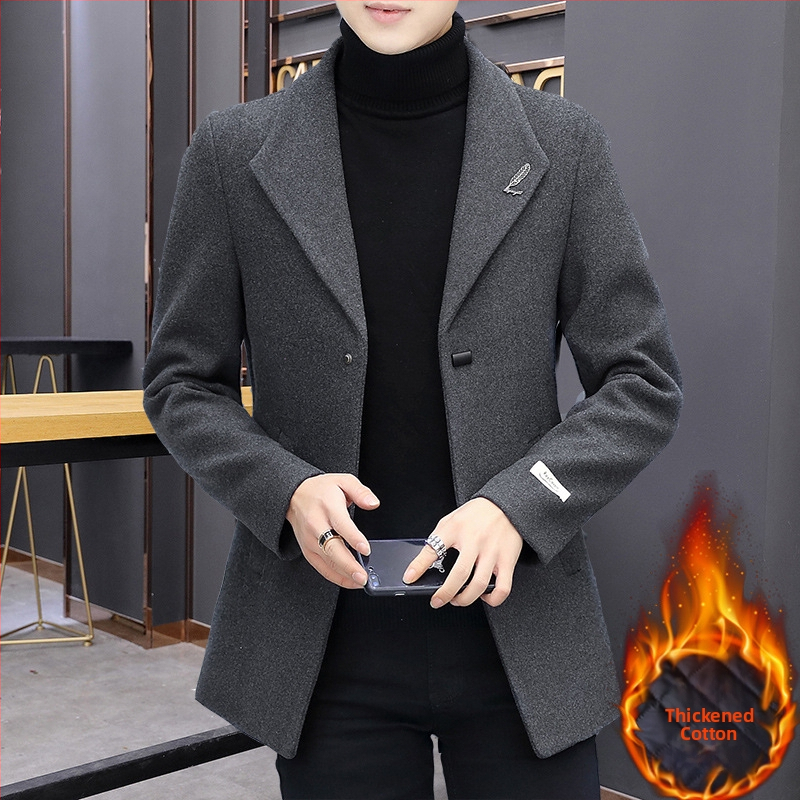 Rudens ir žiemos vilnonis paltas Vyriškas vidutinio ir trumpo dydžio vėjo striukė Vilnonis paltas Vyriškas sustorintas vilnonis kostiumas Naujas