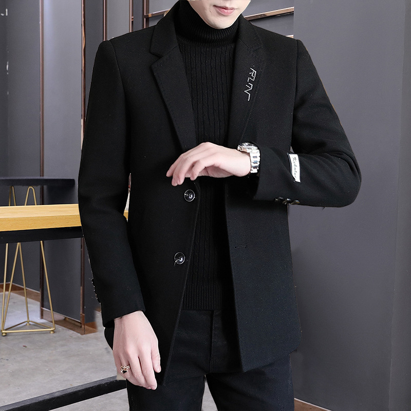 Rudens ir žiemos vilnonis paltas Vyriškas vidutinio ir trumpo dydžio vėjo striukė Vilnonis paltas Vyriškas sustorintas vilnonis kostiumas Naujas