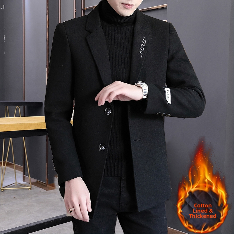 Rudens ir žiemos vilnonis paltas Vyriškas vidutinio ir trumpo dydžio vėjo striukė Vilnonis paltas Vyriškas sustorintas vilnonis kostiumas Naujas