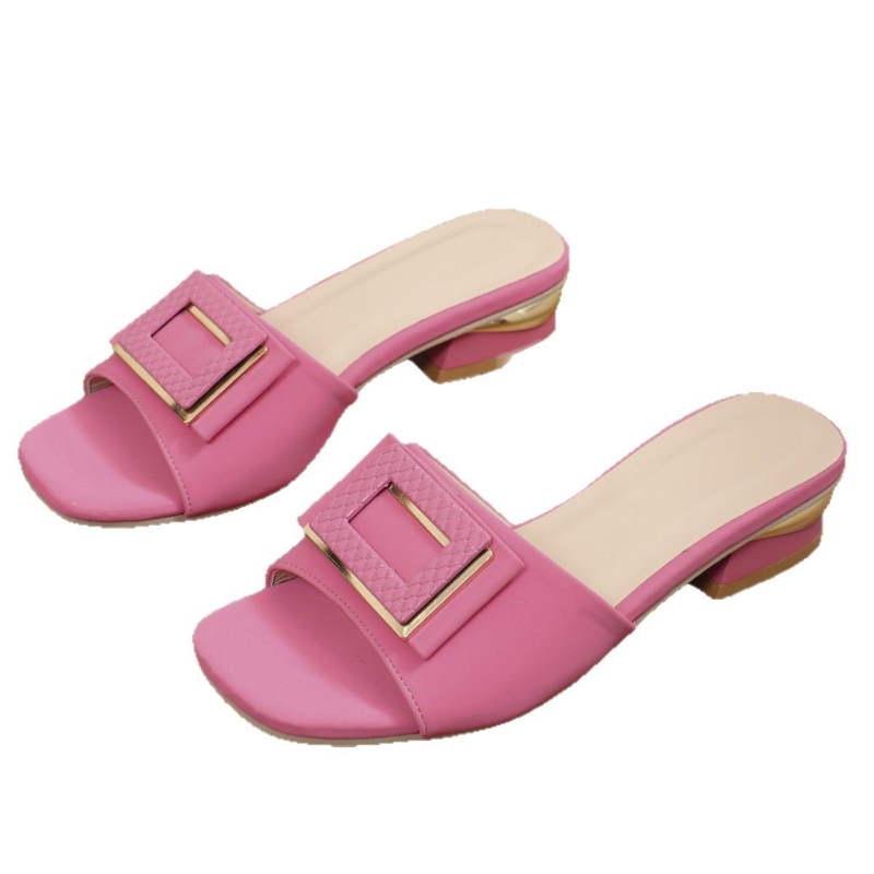 Prekogranične plus size ženske nove ljetne sandale i papuče s visokom petom za 2025. godinu, moderne ženske cipele s četvrtastom glavom i debelom petom, s ribljim prstima