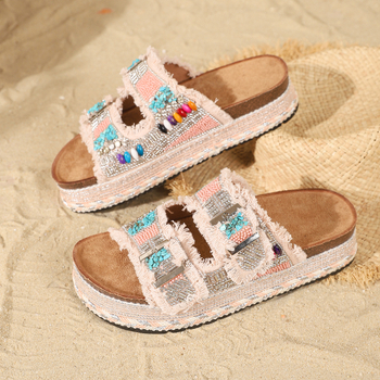 Međunarodni kolodvor za vanjsku trgovinu Nove ženske papuče s debelim potplatom od konoplje, dvosmjernom kopčom od rhinestone pluta, velike veličine