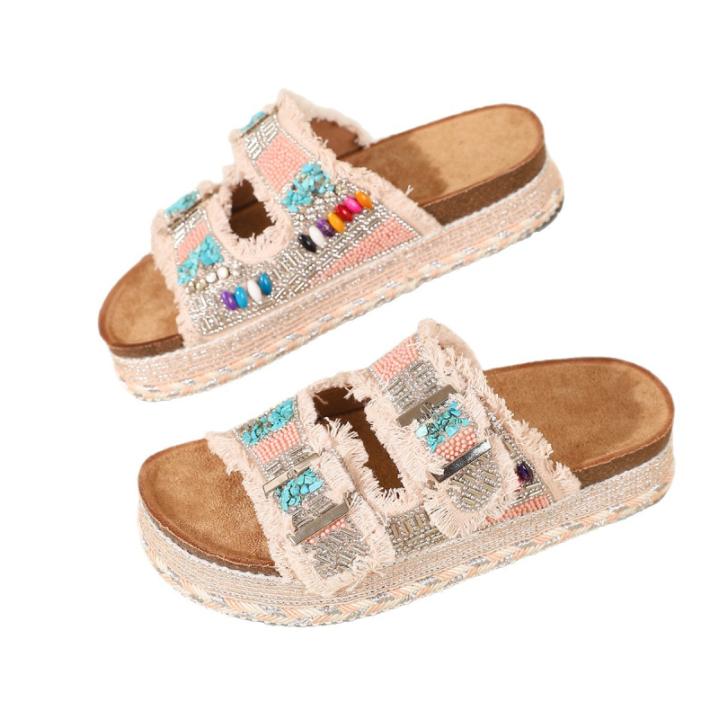 Međunarodni kolodvor za vanjsku trgovinu Nove ženske papuče s debelim potplatom od konoplje, dvosmjernom kopčom od rhinestone pluta, velike veličine
