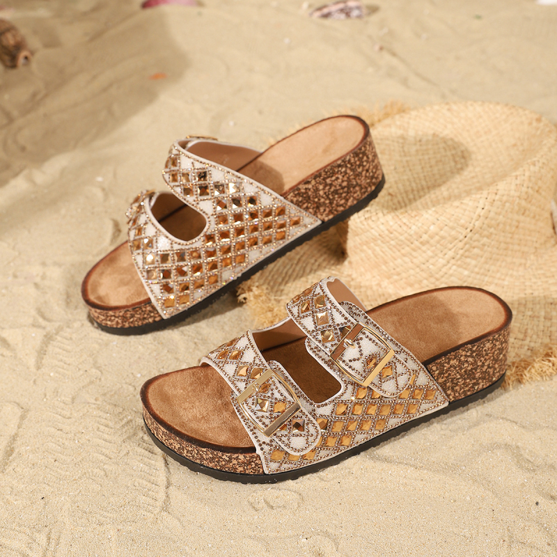 Međunarodni kolodvor za vanjsku trgovinu Nove ženske papuče s debelim potplatom od konoplje, dvosmjernom kopčom od rhinestone pluta, velike veličine