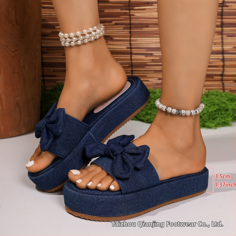 Пантофи с дебела подметка с големи размери, дамски модерни нови пантофи с клиновиден ток, обувки на висок ток, сандали, платформени подметки, папионки, производители, външна търговия