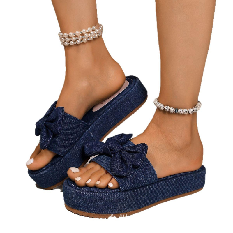 Пантофи с дебела подметка с големи размери, дамски модерни нови пантофи с клиновиден ток, обувки на висок ток, сандали, платформени подметки, папионки, производители, външна търговия