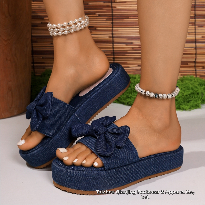 Пантофи с дебела подметка с големи размери, дамски модерни нови пантофи с клиновиден ток, обувки на висок ток, сандали, платформени подметки, папионки, производители, външна търговия