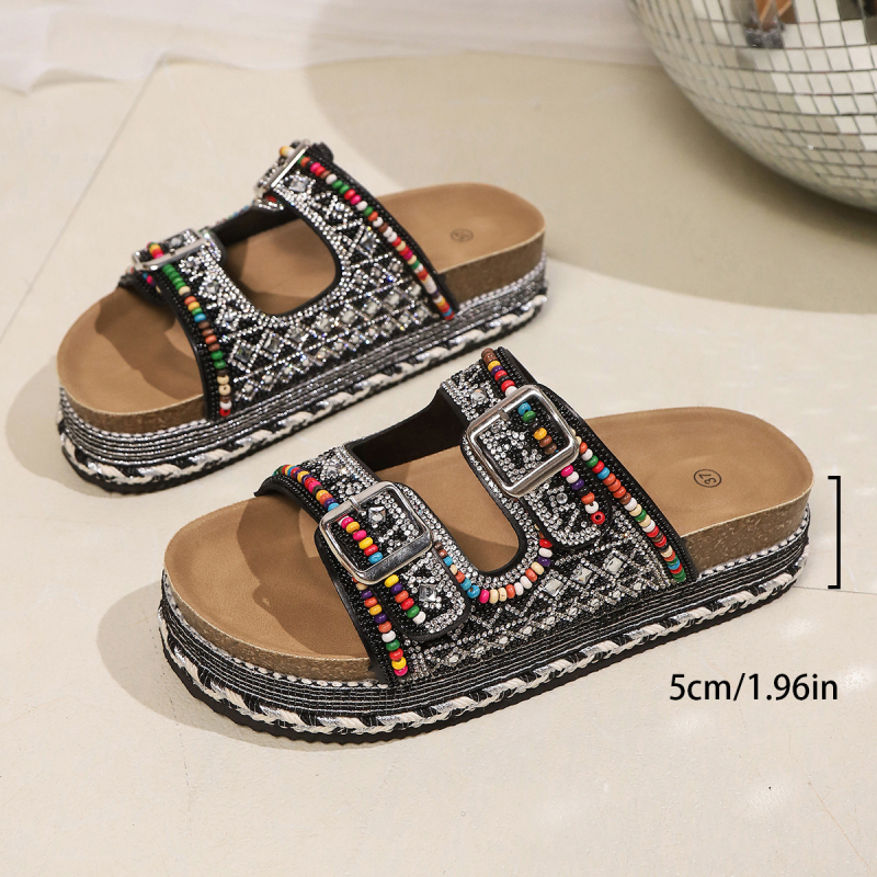Ljetne nove prekogranične izvozne platforme s debelim potplatom, obojenim perlicama od rhinestona i dvostrukim gumbima za žene, velike veličine