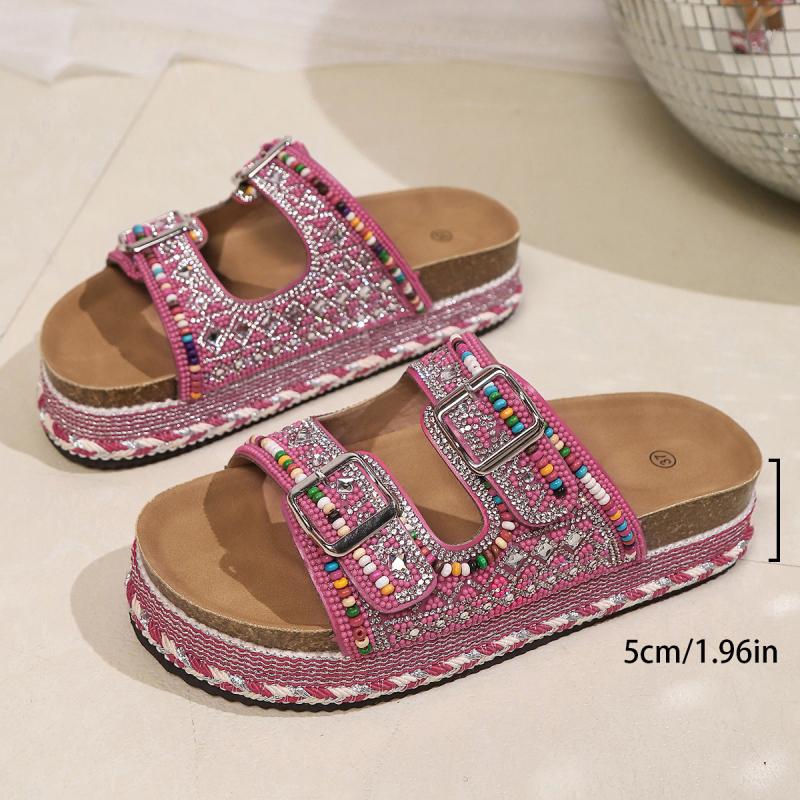 Ljetne nove prekogranične izvozne platforme s debelim potplatom, obojenim perlicama od rhinestona i dvostrukim gumbima za žene, velike veličine