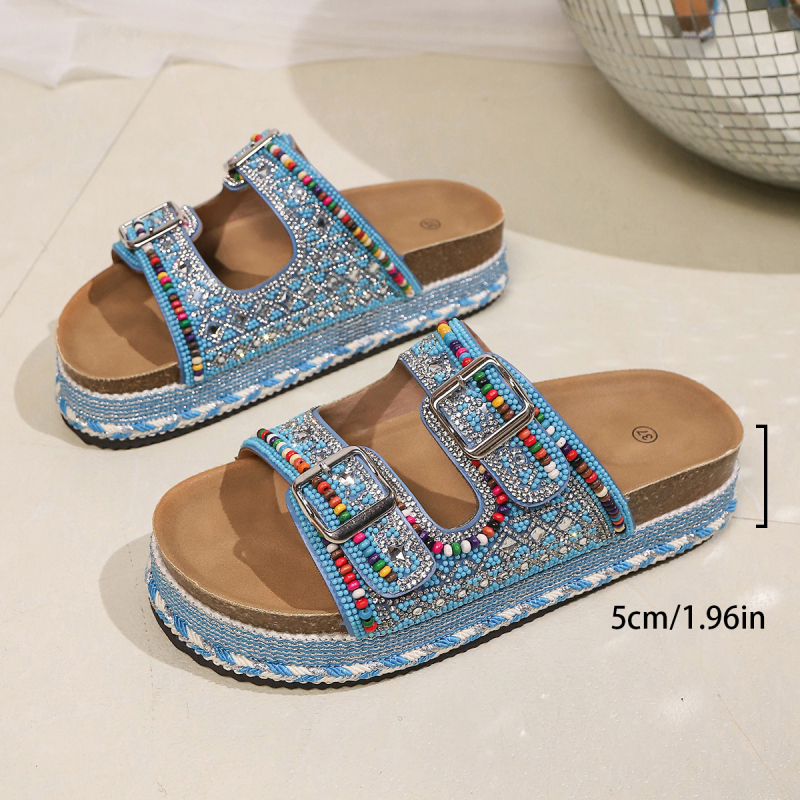 Ljetne nove prekogranične izvozne platforme s debelim potplatom, obojenim perlicama od rhinestona i dvostrukim gumbima za žene, velike veličine
