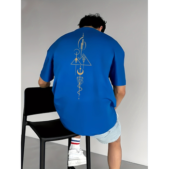 [Cross-Border European Code] Ανδρικό T-Shirt με Σκούρο Μπλε Σχέδιο - 100% Πολυεστέρας