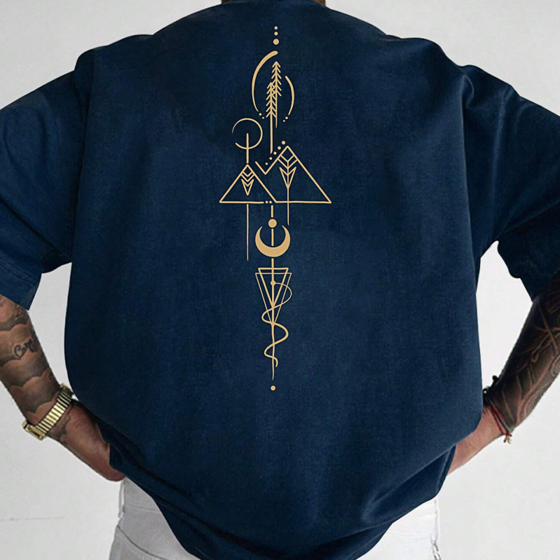 [Cross-Border European Code] Ανδρικό T-Shirt με Σκούρο Μπλε Σχέδιο - 100% Πολυεστέρας