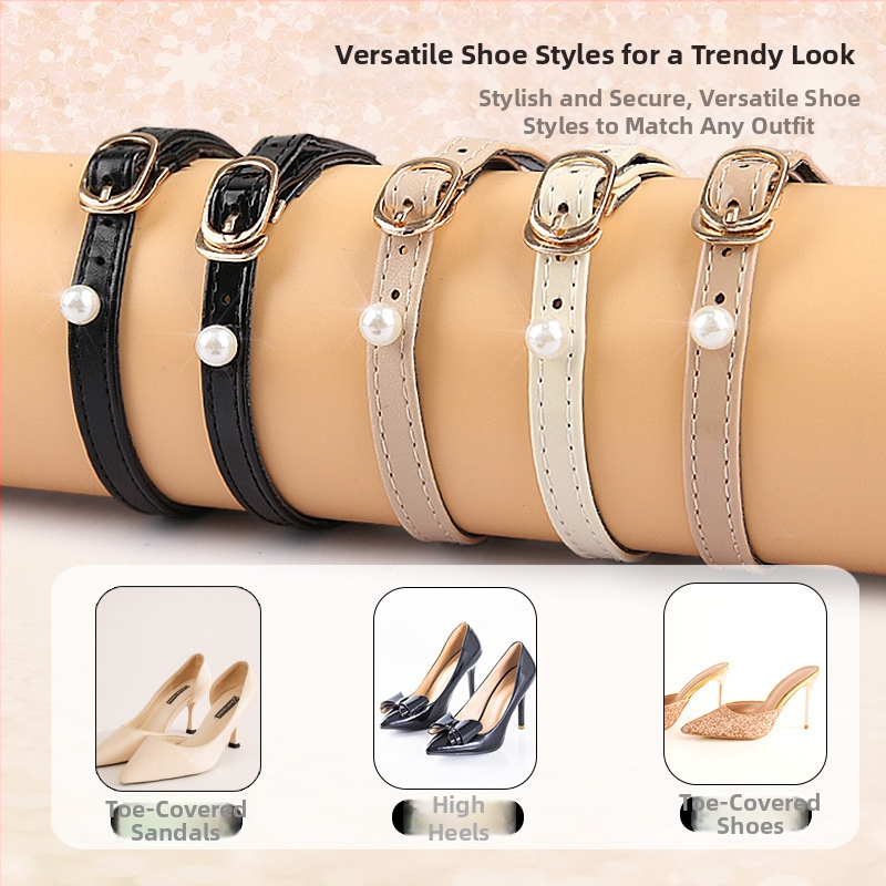 Френски сандали с дебел ток и остър връх, семпли перлени каишки, обувки без монтаж, големи размери, малки, с каишка против падане на петата