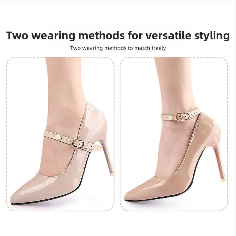 Френски сандали с дебел ток и остър връх, семпли перлени каишки, обувки без монтаж, големи размери, малки, с каишка против падане на петата