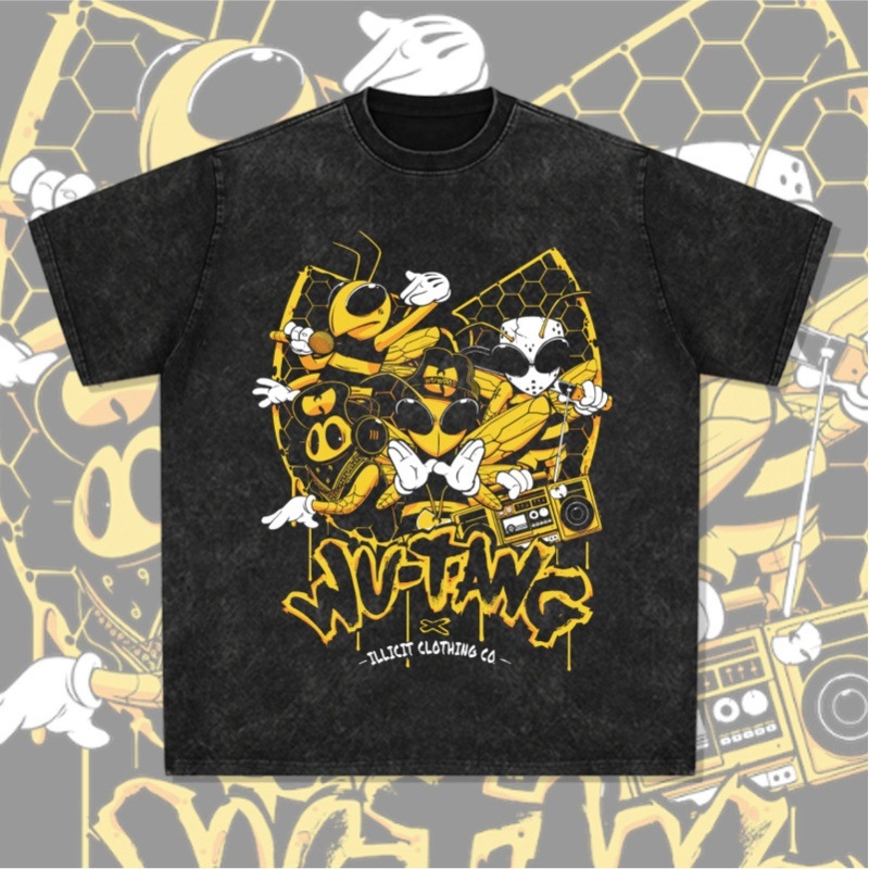 Wudang škola Hip Hop Rap Američki ulični modni brend Retro print Old Washed majica kratkih rukava