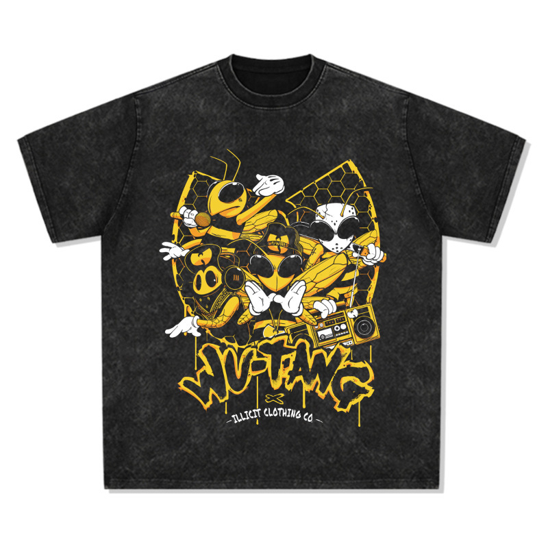 Wudang škola Hip Hop Rap Američki ulični modni brend Retro print Old Washed majica kratkih rukava