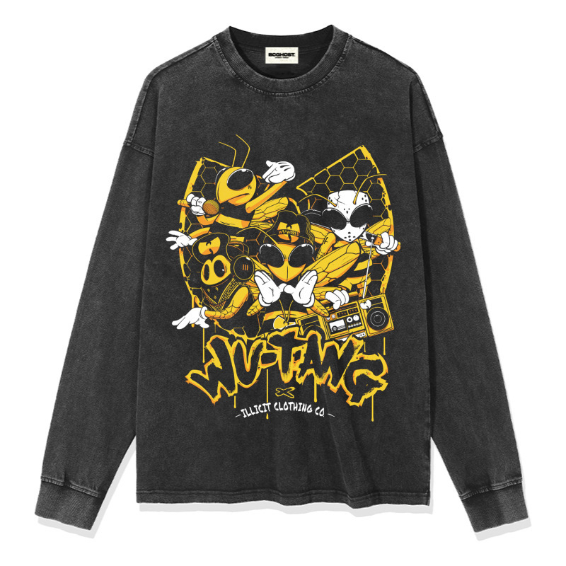 Wudang škola Hip Hop Rap Američki ulični modni brend Retro print Old Washed majica kratkih rukava