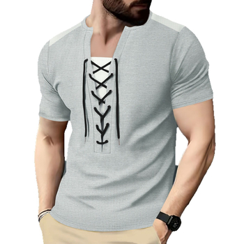 Νέα ανδρικά μπλουζάκια Amazon Waffles σε διασυνοριακό επίπεδο, σε ασορτί χρώμα, με στρογγυλή λαιμόκοψη και κοντομάνικο μπλουζάκι.