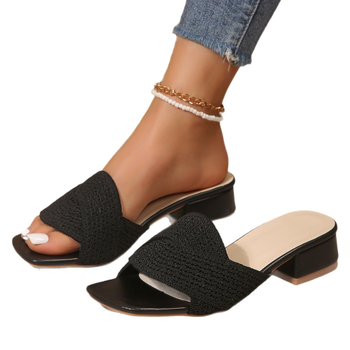 2025 Νέα ρετρό υφαντά ψηλοτάκουνα παπούτσια με ανοιχτά δάχτυλα για γυναίκες, μοντέρνα ευέλικτα ρούχα για υπαίθριες δραστηριότητες, σε συνδυασμό με φούστες, slip-on σανδάλια, μεγάλο μέγεθος