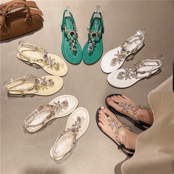 Cross-Border 43 Μεγάλα Ρωμαϊκά Σανδάλια με Στρας για Γυναίκες, Καλοκαίρι 2025, Νέες Προσφορές, Διαμερίσματα, Στρινγκ, Παπούτσια για Παραλία