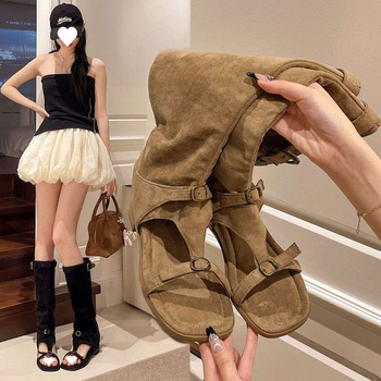 Sandale de vară pentru femei de nișă, cu talpă goală, 2025, cu creștere internă a înălțimii, cizme înalte și subțiri, sandale respirabile la modă