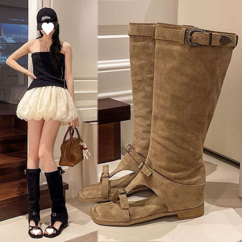 Sandale de vară pentru femei de nișă, cu talpă goală, 2025, cu creștere internă a înălțimii, cizme înalte și subțiri, sandale respirabile la modă