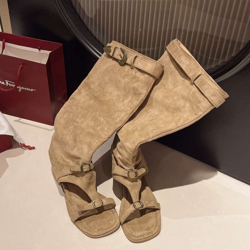 Sandale de vară pentru femei de nișă, cu talpă goală, 2025, cu creștere internă a înălțimii, cizme înalte și subțiri, sandale respirabile la modă