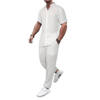 Amazon europski i američki muški ležerni dvodijelni ljetni kardigan kratkih rukava, muško odijelo u jednoj boji