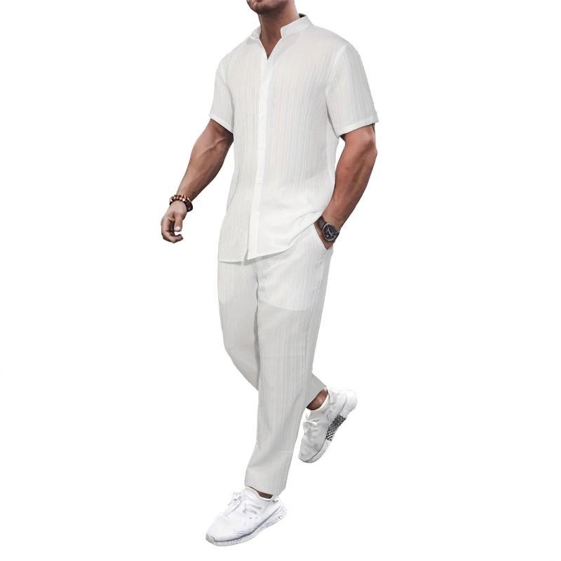 Amazon europski i američki muški ležerni dvodijelni ljetni kardigan kratkih rukava, muško odijelo u jednoj boji