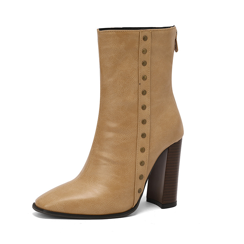 Debele modne kratke čizme, europske i američke čizme s visokom petom, plus veličina 4, vanjska trgovina, nove čizme s zakovicama, crne ženske