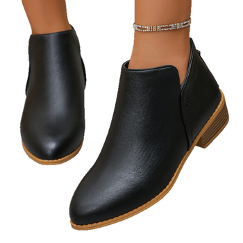 Cizme din piele de mărime mare pentru femei, export european și american, cizme de culoare pură, subțire, cu vârf ascuțit, fermoar spate, casual, talpă groasă, toc gros, cizme pentru femei single