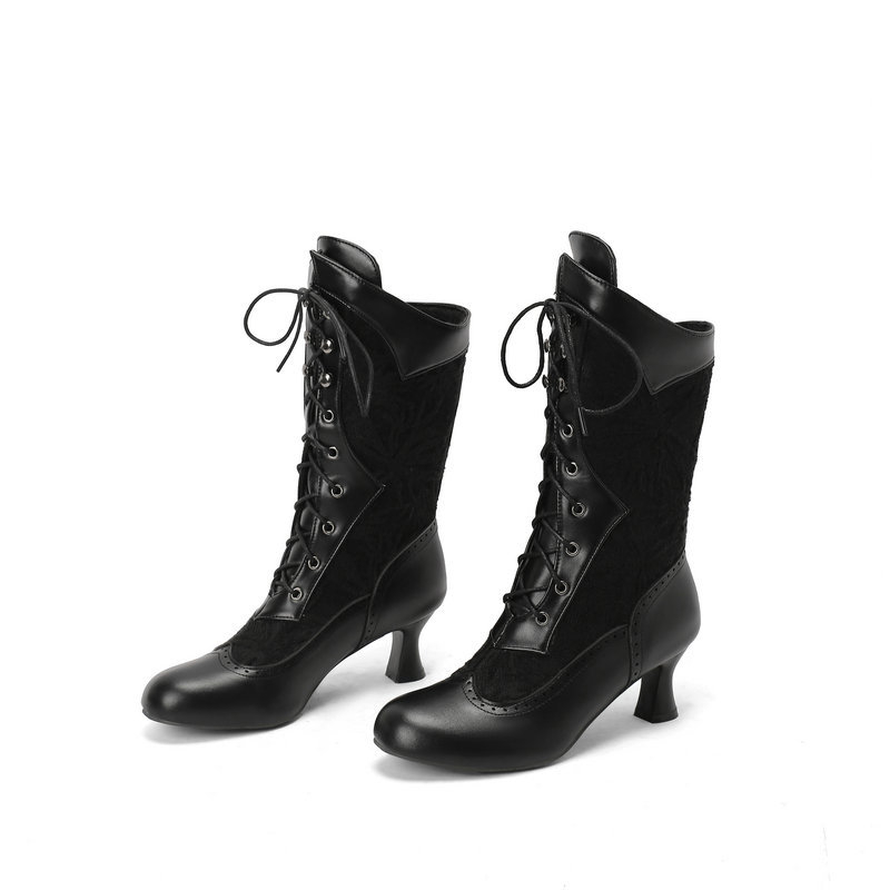 Wish AliExpress Amazon 2025 Есен и зима Нови бели дамски ботуши със среден ток, ботуши с дебел ток и среден ток, ботуши Martin