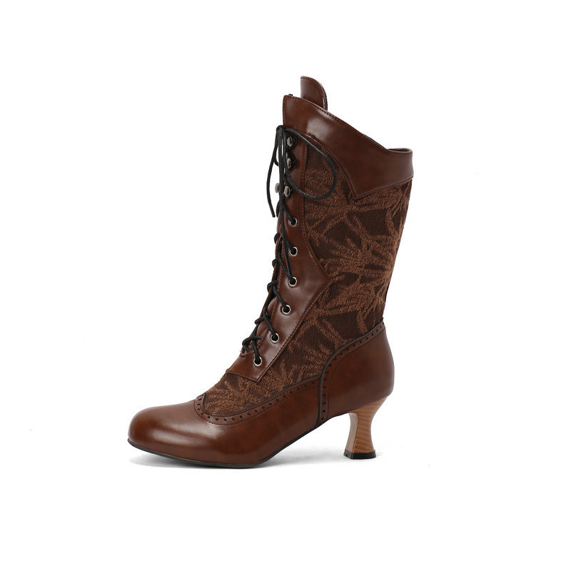 Wish AliExpress Amazon 2025 Есен и зима Нови бели дамски ботуши със среден ток, ботуши с дебел ток и среден ток, ботуши Martin