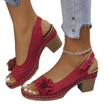 Γυναικεία ψηλοτάκουνα σανδάλια με λουλούδια, μεγάλης κλίμακας, σε διασυνοριακή εξαγωγή, 25 νέα ευρωπαϊκά και αμερικανικά μοντέρνα, casual, χρωματιστά ρωμαϊκά σανδάλια με αγκράφα